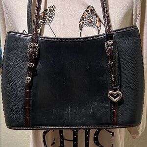 Brighton Black and Brown Shoulder Bag with Heart Charm